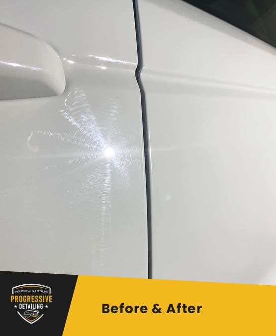 before and after paint correction white range rover sport